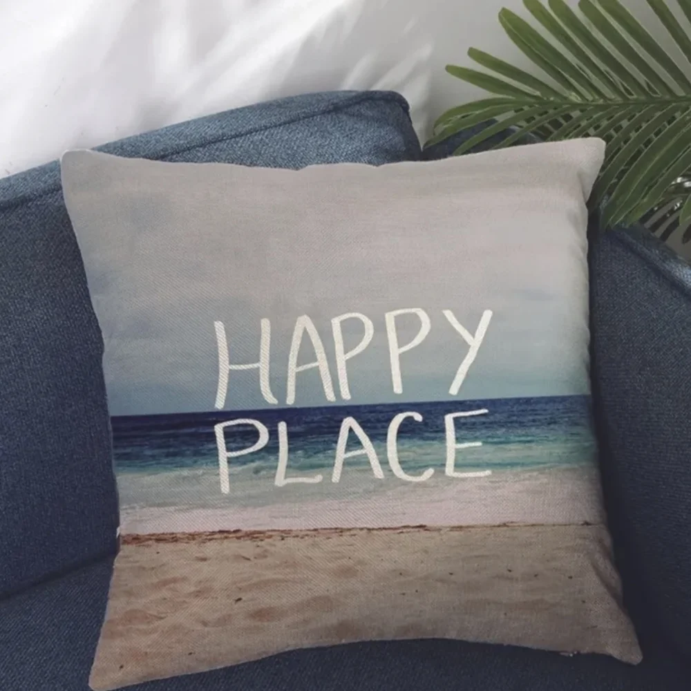 New 1pc Beach Pillow Cover, life is a beach, Happy place, T1MIS